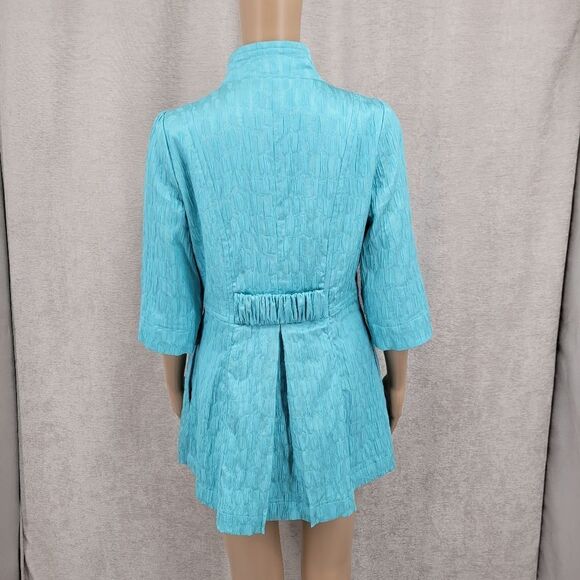 Ethyl Swing Jacket Spring Coat Blue Fit and Flare Pleated 3/4 Sleeves Women's S - Picture 7 of 11
